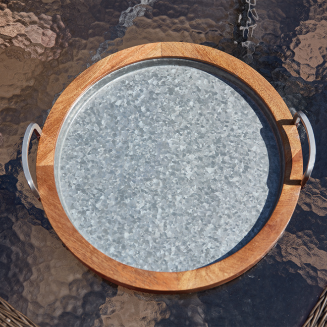 Allen + Roth Round Serving Tray - 16.25-in x 3-in - Wood