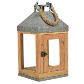 Lanterne en bois naturel et acier galvanisé Allen + Roth, 7,5 po x 15,4 po
