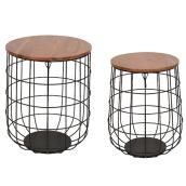 Allen + Roth Nesting 2 Plant Stand or Side Table Set - Black Metal and Wood