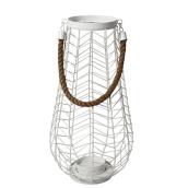 Allen + Roth 8-in x 12.75-in White with Natural Rope Metal Pillar Candle Outdoor Decorative Lantern