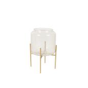 Allen + Roth 6.5-in x 10.5-in Clear Glass and Gold Metal Tea Light Outdoor Decorative Lantern