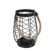 Allen + Roth Lantern Metal with Rope 9-in Black