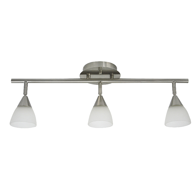 Luminaire sur rail, 3 lumières, acier/verre, blanc/nickel