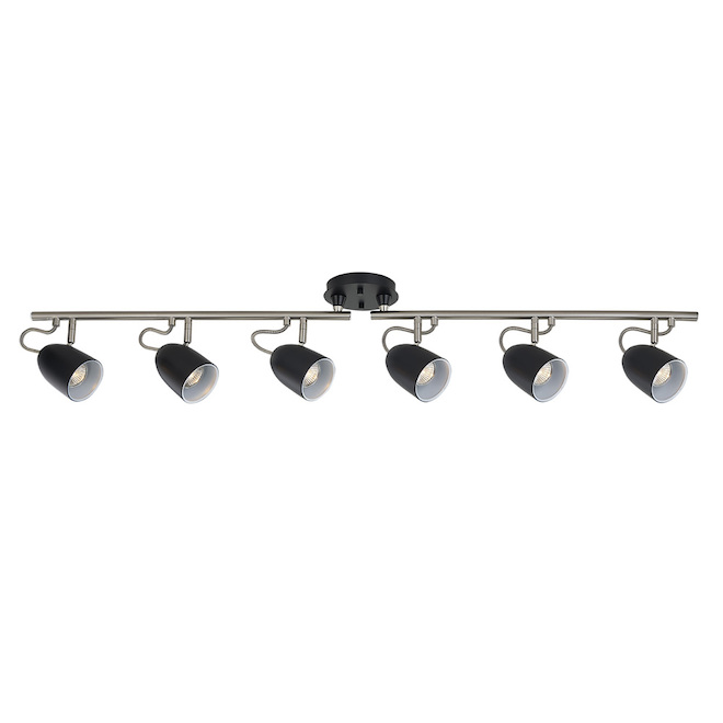 Luminaire sur rail,  6 lumières, 45", acier, chrome/noir mat