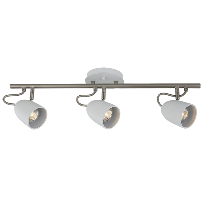 Luminaire sur rail, 3 lumières, 25", acier, chrome/blanc mat