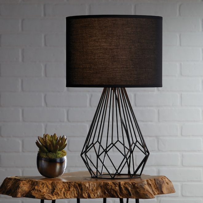 Allen + Roth Table Lamp - Steel and Fabric - 12.5-in x 20.65-in - Bronze/Black