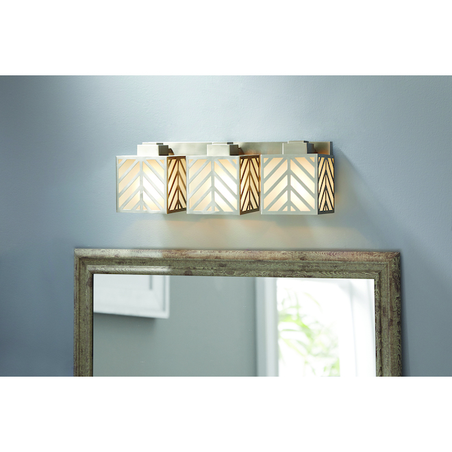 Allen + Roth 3-Light Brushed Nickel Contemporary Vanity Light with Frosted Glass