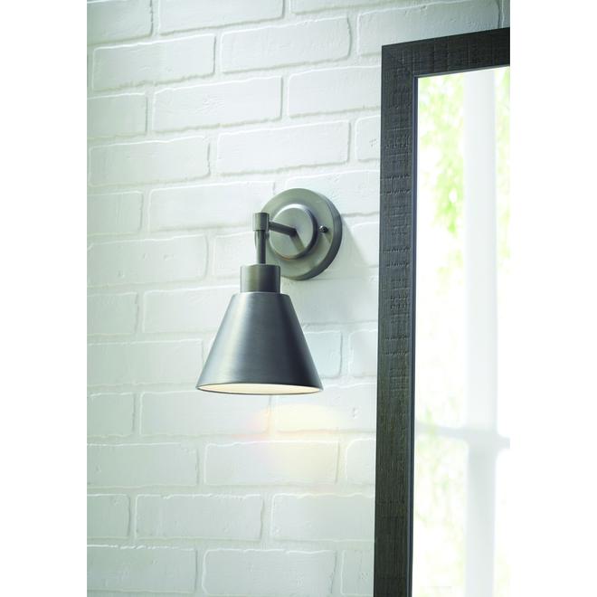 allen + roth 6.12-in W 1-Light Wall Sconce Vanity Light with Raw Iron Round Shade