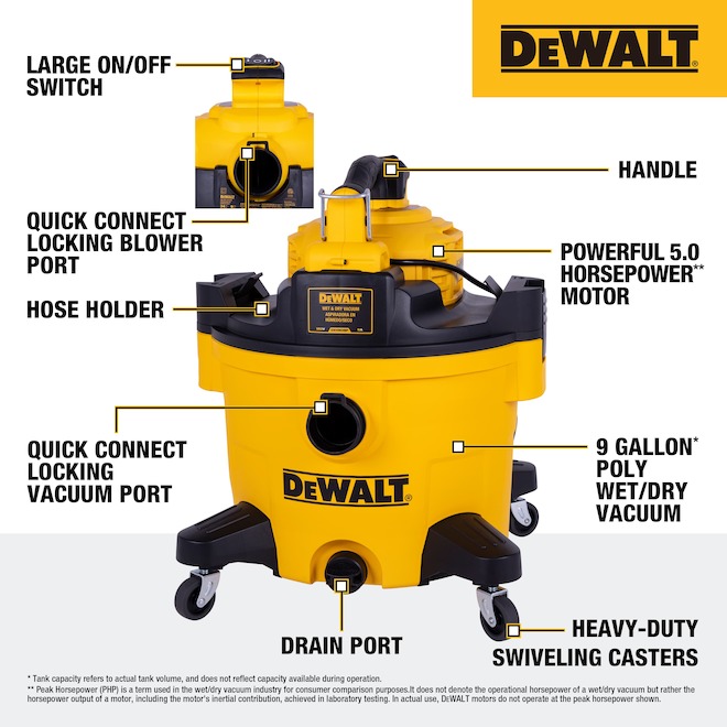 DEWALT 9-Gal Wet and Dry Vacuum with Accessories - 5-hp
