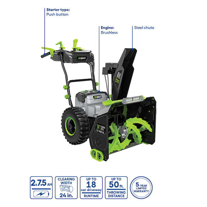 EGO POWER+ Peak Power(TM) 2-Stage Snowblower - 56 V - Brushless Motor - 24-in (Battery & Charger Included)