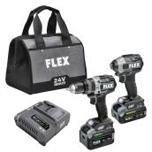 FLEX Set of Hammer Drill Driver and Impact Driver - Includes (2) 24V Stacked Lithium Batteries and (1) Charger