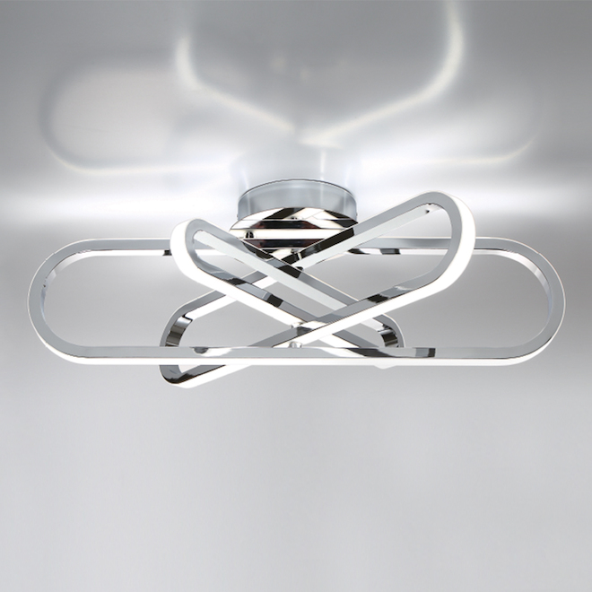 Plafonnier Designer Home avec anneaux, DEL, 25 po x 6 po, métal/acrylique, chrome