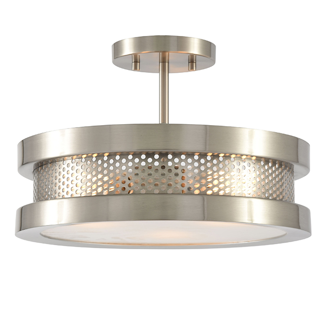 Designer Home 3-Light Round Semi-Flush Mount - Frosted Glass - Brushed Nickel