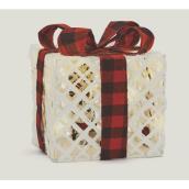 Cadeau illuminé blanc avec boucle à carreaux de Fusion Products, 6 po, 10 Lumières DEL blanc chaud, à piles