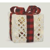 Cadeau illuminé blanc avec boucle à carreaux de Fusion Products, 8 po, 20 Lumières DEL blanc chaud, à piles