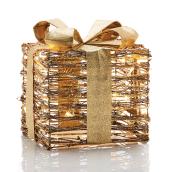 Fusion Products - Illuminated Rattan Presents with Gold Bow - 8-in - 20 Warm White LED - Battery Operated