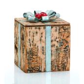 Boîte-cadeau décorative avec couvercle amovible, grand format, métal/bois, brun/argent/rouge