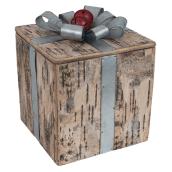 Boîte-cadeau décorative avec couvercle amovible, petit format, métal/bois, brun/argent/rouge