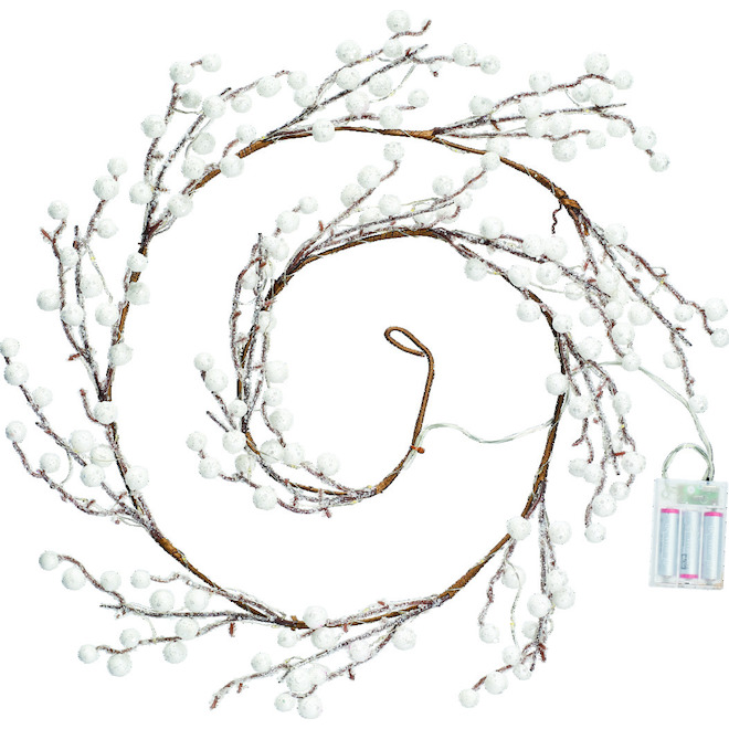 Holiday Living White Christmas Garland 60 LED with Berry 12.99-in