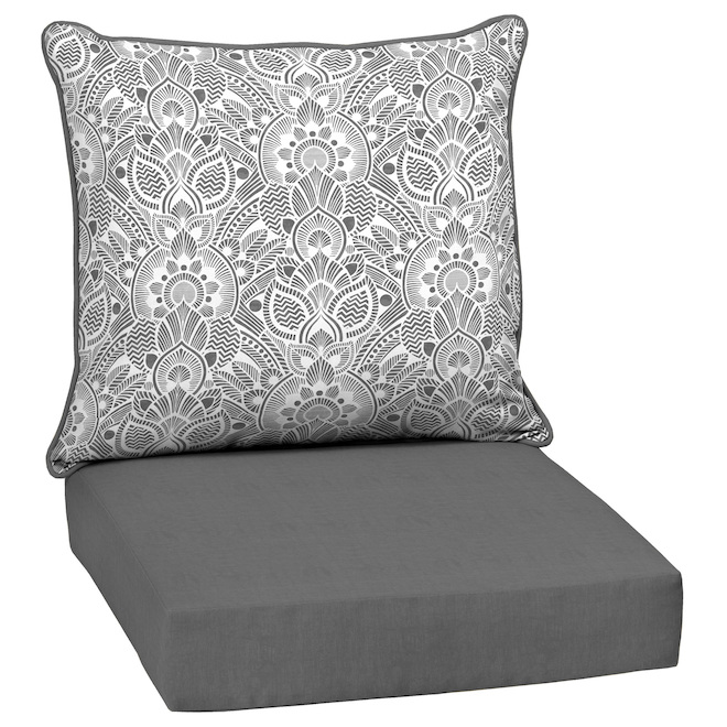 Style Selections 2-Piece Tybalt Damask Grey Deep Seat Patio Chair Cushion