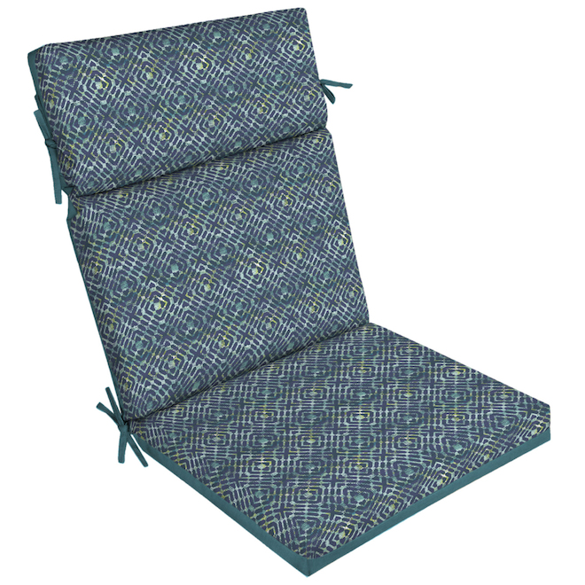 Coussin de siège de patio à haut dossier Style Selection Hadrian bleu à carreaux géométrique (1/pqt)