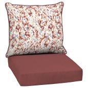 Bazik 2-Piece Red Poet's Garden Geometric Deep Seat Patio Chair Cushion 22.5 x 24-in