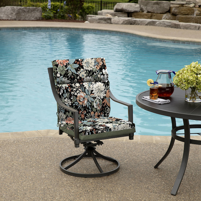 Landon & Co. Polyester 21 W x 24-in L 1-Piece Floral Black Patio Chair Cushion