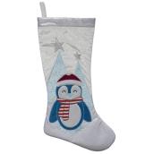 Bas de Noël Holiday Living, pingouin, 20 po, velours, blanc/bleu