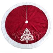 Holiday Living Tree Skirt - Embroidered Tree - 56-in - Velvet - Red and White