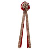Holiday Living Treetop Bow - Berries - 4-in x 48-in - Velvet - Red/Tan