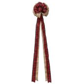 Holiday Living Treetop Bow - Buffalo Plaid - 4-in x 48-in - Velvet - Tan/Red/Black