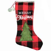 Bas de Noël Holiday Living, « Merry Christmas », motif de carreaux, 20 po, feutre, rouge/vert