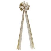 Holiday Living Treetop Bow - 4-in x 48-in - Velvet - Gold/Ivory