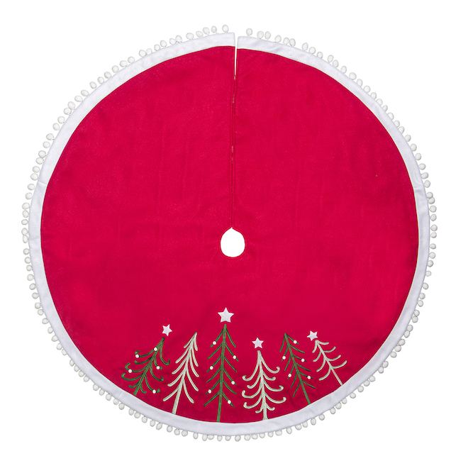 Holiday Living 48-in Red Fleece Embroidery Tree Skirt