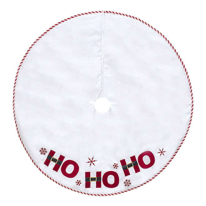 Holiday Living 48-in White Faux Linen Tree Skirt with Ho Ho Ho Pattern