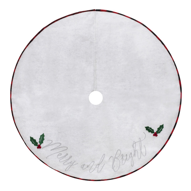Holiday Living 48-in White Felt Tree Skirt with Holly Patterns ...