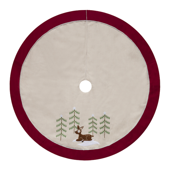 Holiday Living 48-In Red and White Linen Deer Tree Skirt