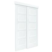 Porte intérieure de placard coulissante blanche carrée à âme creuse 5 panneaux Concept SGA 72 po x 80 po