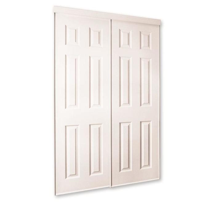 Porte intérieure de placard coulissante blanche 6 panneaux à âme creuse 60 po x 80 po Concept SGA