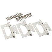 Door Hinge - No Mortise - Steel - 4" - White - 3/PK