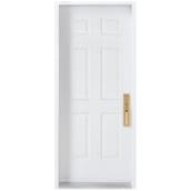 Atis Melco 6-Panel Entry Door - White 24 Gauge Steel - Left-Hand Swing - 34-in W x 80-in H