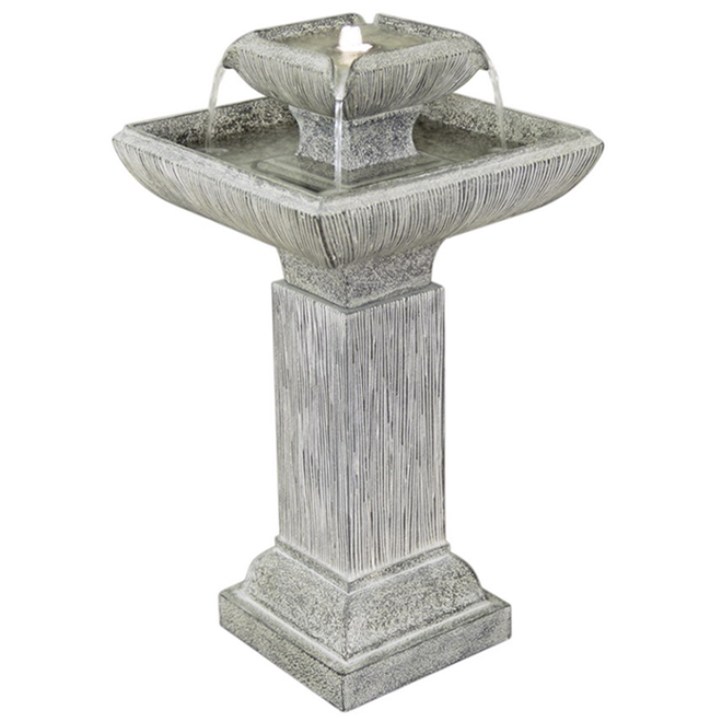 Style Selections 2-Tier Illuminated Fountain - 25.7-in - Resin - Grey