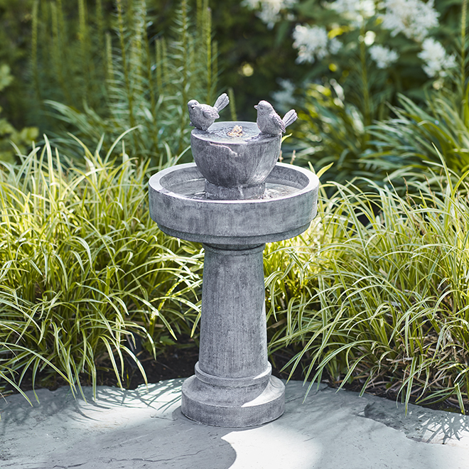 Landon & Co. 28-in H Grey Resin Lighted Birdbath Fountain