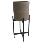 Earthenware Pot and Metal Stand - 11.61" x 25" - Concrete/Black