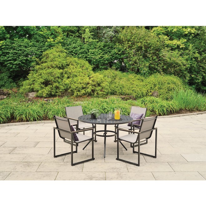 Style Selections Pelham Bay Patio Dinner Table 48 In X 29 1 4 Matte Black Steel Tb 18s129x Rona - What Size Patio Umbrella For A 48 Round Table