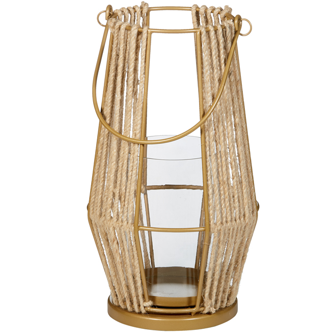 Allen + Roth Lantern Natural Jute Clear Glass and Gold