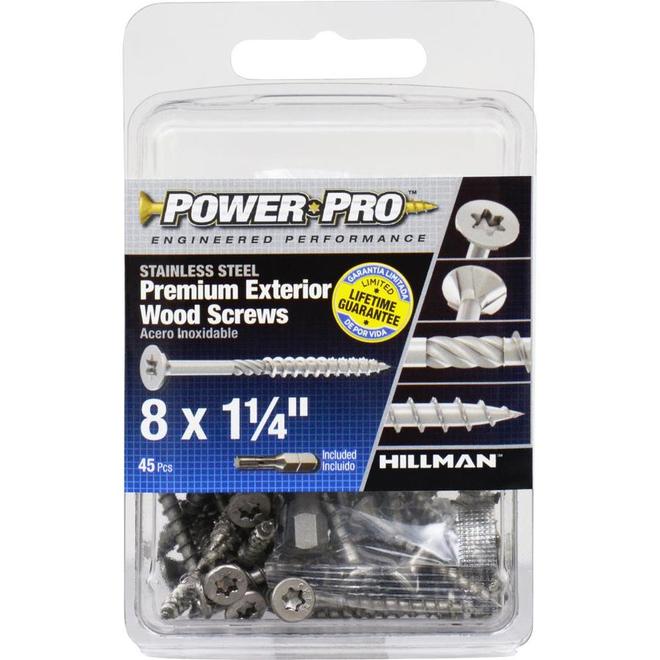 Hillman Power Pro SS Wood Screws #8 x 1-1/4 -in 45/Pk