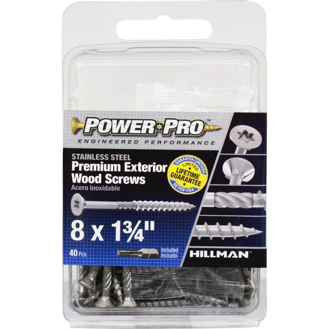 Hillman SS 305 Power Pro Exterior Wood Screws #8 x 1-3/4-in 40/Pk