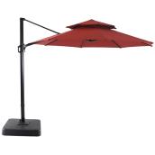 Style Selections Soho Offset Patio Umbrella with LED Lighting - Aluminum and Olefin - Round - Tiltable and Rotating - Rouge