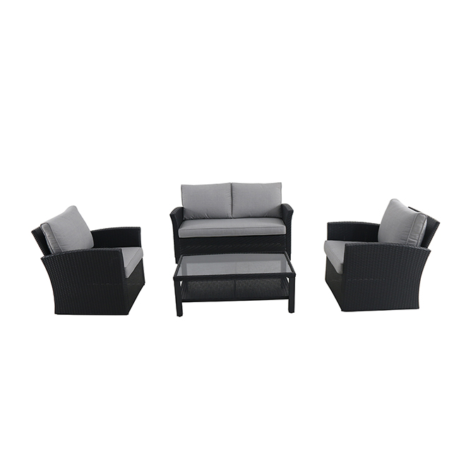 Style Selections Matheson 4-Piece Black Metal Frame Conversation Set with Olefin Cushions Included